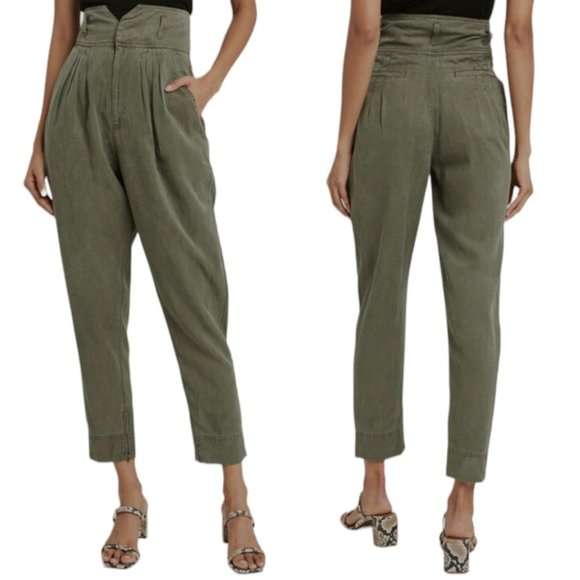 Frame Harem Pleated Pants Womens Medium Green High Rise Tapered Ankle Zip